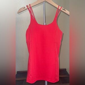 Preowned Athleta Women Built-In Bra Tank, Double Strap, Red Orange, size 34B.